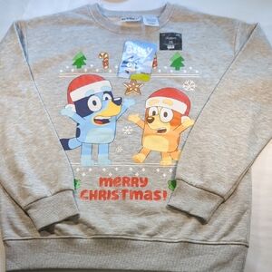 BLUEY Gray Merry Christmas Crewneck Sweat SHIRT...... AMAZING!!!